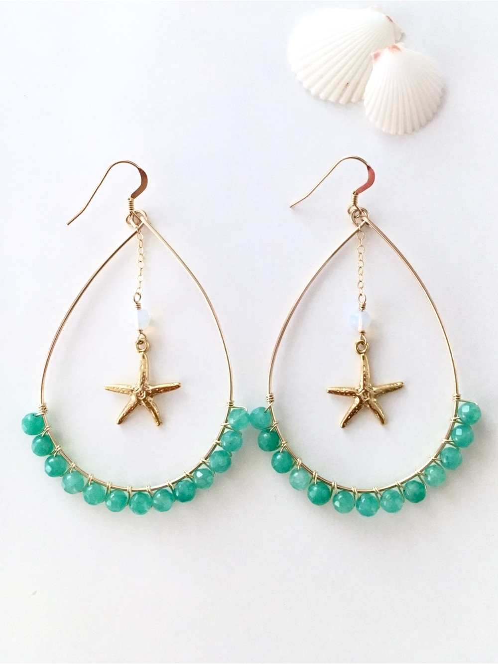 NEW/ 18K Gold Vermeil Starfish Island Hoop Earrings, 14K Gold Filled